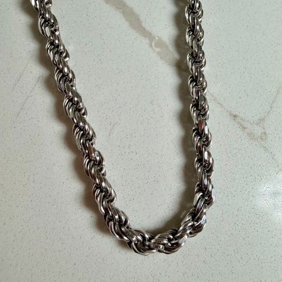 Silver Rope Chain Diamond Cut 925 Italy - Picture 2 of 6